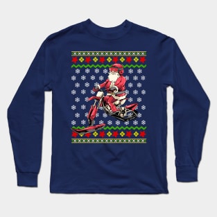 Santa Claus Ice Bike Ugly Christmas Sweater Long Sleeve T-Shirt